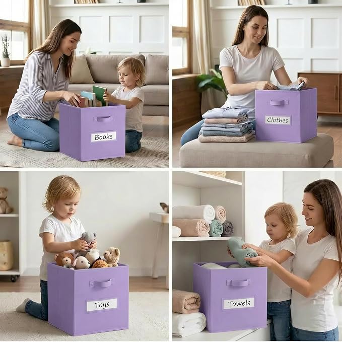 Storage Bins,13" Cube Storage Bin with Labels,10pcs,Purple | Fabric Storage Cubes for Shelves,13 Inch storage cube bins with 10 Labels Window Cards & a Pen. - Image 6