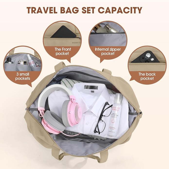 Women's Weekender bag Travel Duffel Bag with Shoe Compartment 21-inch Airline-Approved Carry-On, 2-Piece Overnight Bag Set Personal Item Luggage - Image 5