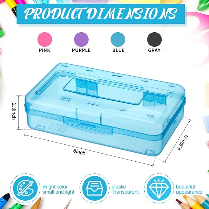 Fainne 12 Pcs Plastic Pencil Boxes Bulk,Clear Pencil Case,Dark Colors | Large Organizer for Crayons Markers, See-through Design, Multi-purpose School Supplies Storage, Secure Snap Lid Closure - Image 2