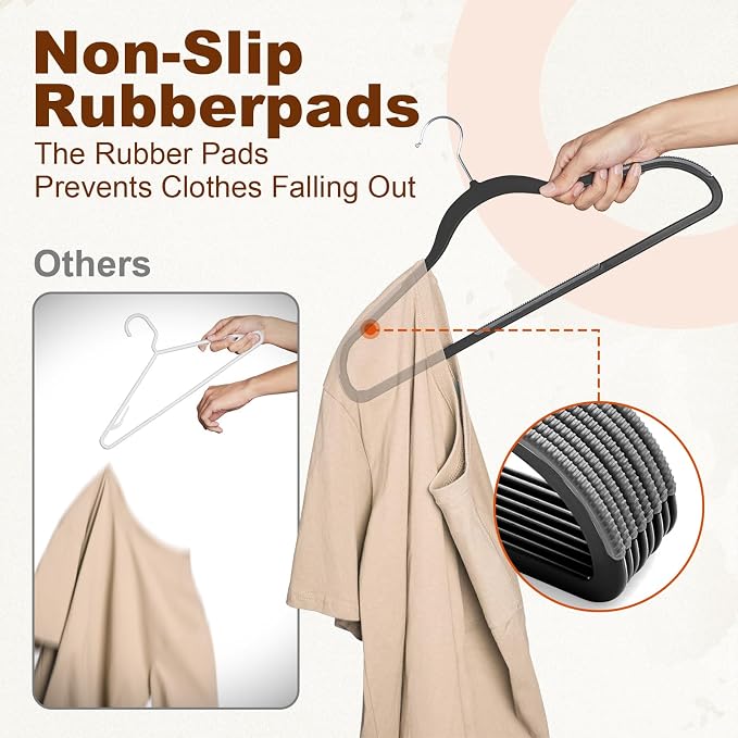 HOUSE DAY Non Slip Plastic Clothes Hangers 100 Pack with Rubber Pads, Black | Space-Saving 0.2-Inch Slim Design; Heavy-Duty and 360° Swivel Hooks Keep Shirts, Coats, Suit, Blouse and Pants Organized - Image 4