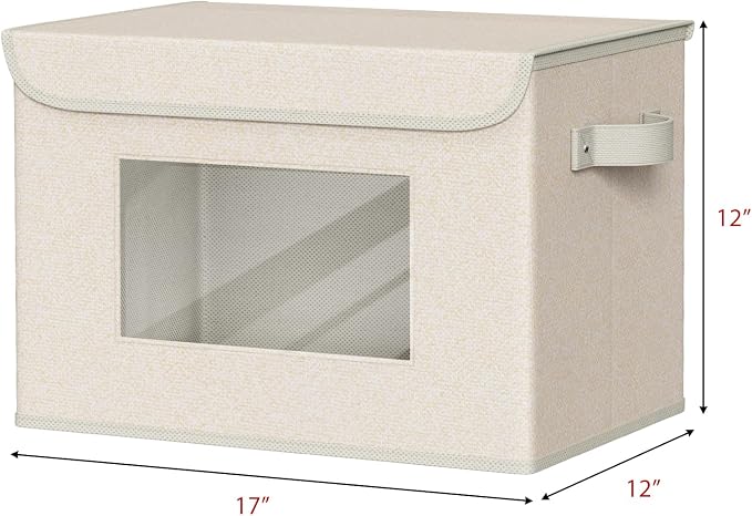 Univivi Collapsible Stackable Storage Bins with Lids, 4 Pack, Beige | 17 x 12 x 12 In Foldable Fabric Closet Organizer Containers, Stackable Closet Organizer and Storage for Home, Office, Bedroom - Image 2