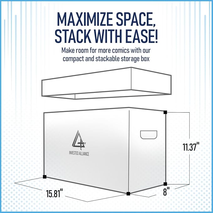 Premium Short Comic Book Storage Box Organizer with Lid | Thick Cardboard Comic Storage Box For Collectibles Fits 150-175 Current/Silver Age, Heavy Duty & Stackable. - Image 7