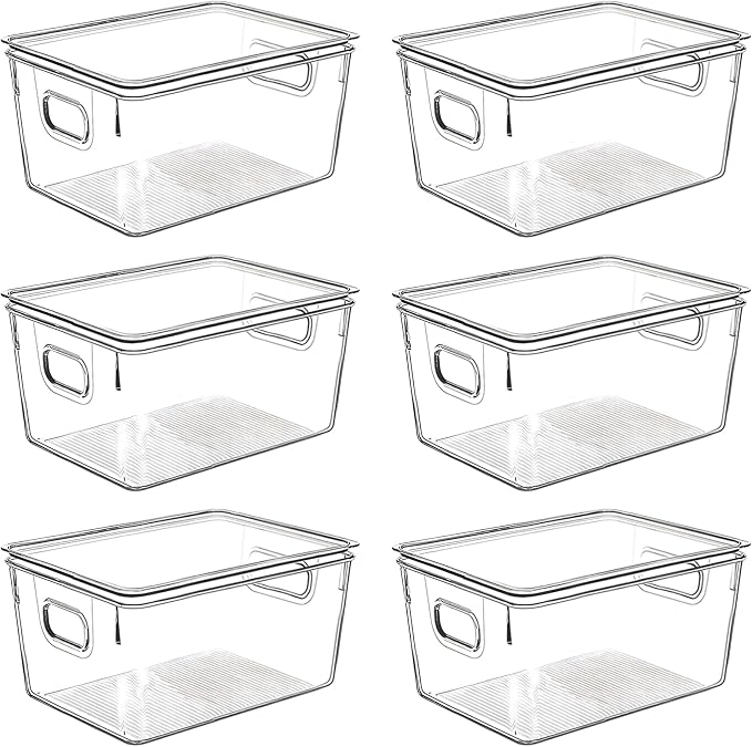 Clear Plastic Storage Bins with Lids, Perfect for Kitchen Organization or Pantry Organization and Storage, Stackable Fridge Organizer Bins, Storage Containers for Organizing, Cabinet Organizers by CONTROLKITCHEN