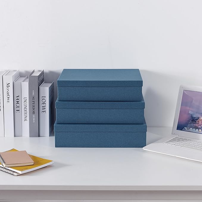 Soul & Lane - Navy Blue Decorative Storage Boxes with Lids, Set of 3 | Paper Document Storage Box Set for Photos, Papers and Keepsakes, Large Cardboard Letter Organizers for Home Decor - Image 4
