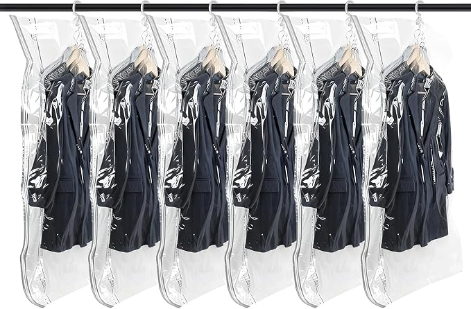 Flintronic Hanging Vacuum Storage Bags, 6pcs 110x70CM Vacuum Compression Zipper Storage Bags, Space Saver for Clothes, Suits, Dresses, Coats or Jackets - Image 9