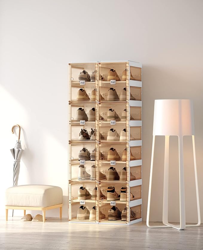 ANTBOX Foldable Shoe Rack,Shoe Organizers for Closet Plastic Shoe Storage Box for Entryway,Living Room,Large Sturdy Stackable Sneaker Cabinet Bins with Magnetic Clear Door 8 Tiers 16 Pairs - Image 5