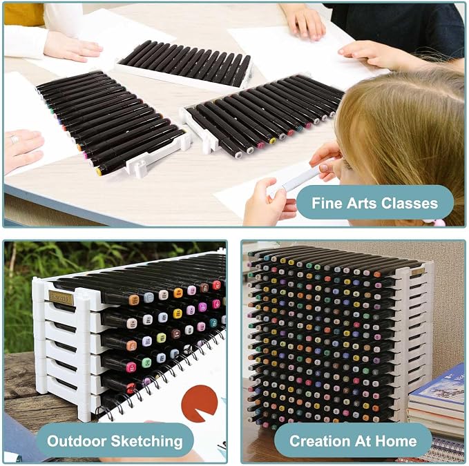 12 layers Universal Marker Storage Trays, Penholder Display for 180 Pens SN01W Pencil Organizer Holder for Desk (White-12 layers) - Image 3
