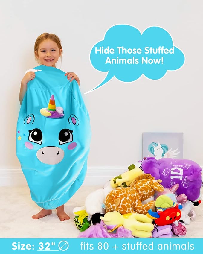 Aubliss Stuffed Animal Storage, Velvet Bean Bag Chairs Cover, Large 32" | Ultra Soft Kids Toy Storage Organizer for Blankets Towels Clothes, Blue Big Eyes - Image 3