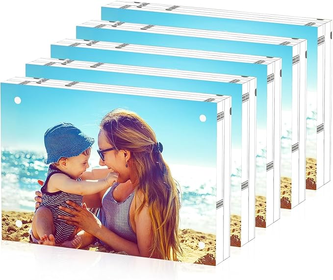 HELPLEX Acrylic Picture Frames 2.5x3.5, 5 Pack Magnetic Double Sided Clear Frameless Frame, 20mm Thick Free Standing Desktop Display Holder for Instant Photo Instax Mini Wallet Size 2x3 Pictures by HELPLEX