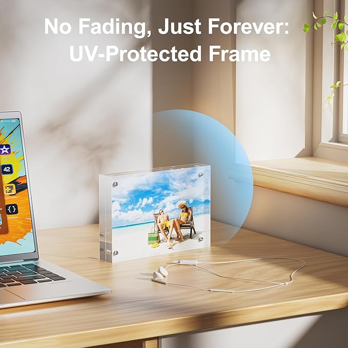 3 Pack 8.5x11 Acrylic Picture Frames - 20% Thicker Double Sided Magnetic Frame with UV Protection - Freestanding Clear Frameless Display for Tabletops - Modern Photo Frame Set for Home & Office Decor - Image 5