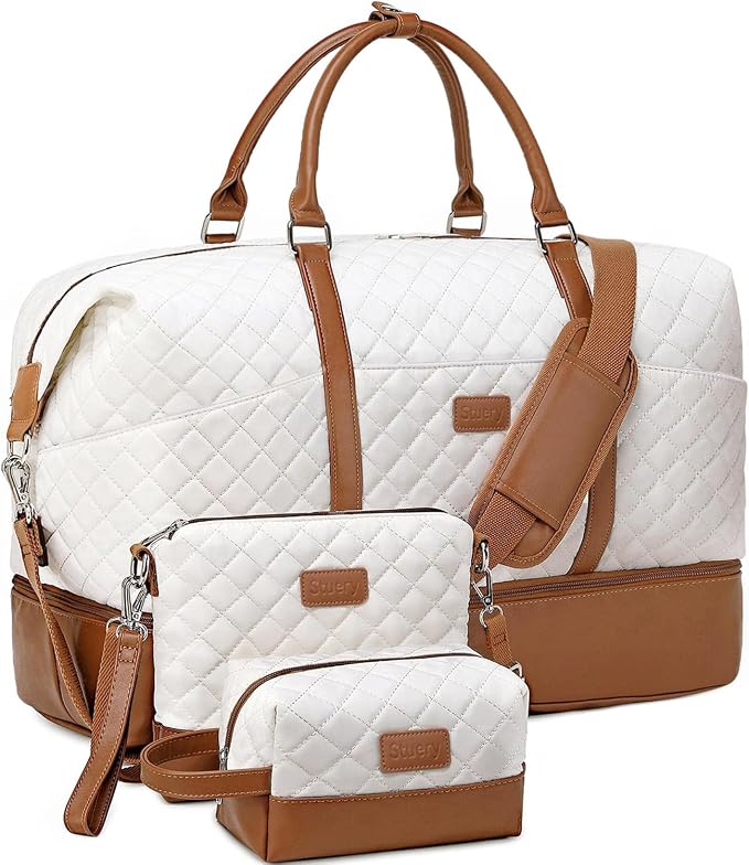 Weekender Bag, Large Travel Duffel Bag for Women, Carry on Overnight Bag with Shoe Compartment and Toiletry Bags by Stuery