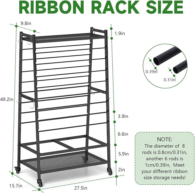 Ribbon Holder-Ribbon Organizer, Double-Sided Ribbon Holder Organizer Rack,Large Capacity Rolling Gift Wrap Rack Ribbon Organizer for Craft Room - Image 4