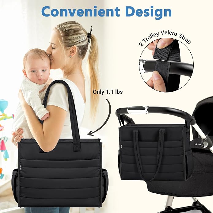 Diaper Bag Tote for Baby, Large Hospital Mommy Bag for Labor Delivery | Lightweight Puffy 4pcs Diaper Tote with Changing Pad, Toiletry Bag and Pacifier Case, Travel, Hospital, Newborn Essentials - Image 7