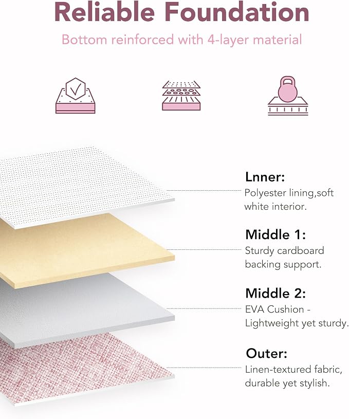 13x15x13 Inch Large Storage Bins with Cotton Rope Handles 6-Pack | Foldable, Top support of metal frame, Bottom with Cardboard Support, Fabric Cube Storage Bins for Closet, White Pink - Image 4