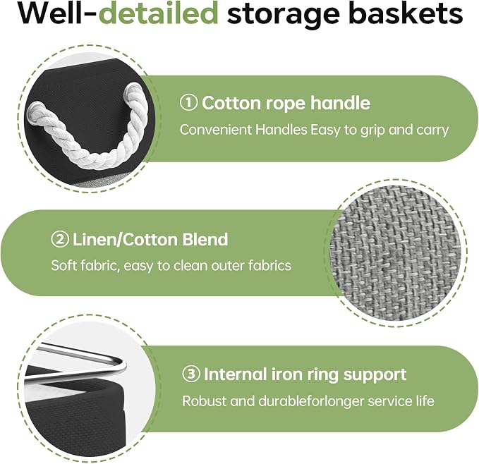 ECDYQXVU 13x13x13 Inch Storage Cube Bins Foldable Organizer Baskets 6 Pack | Soft Cotton Handles, Premium EVA Fabric, Hard Cardboard Bottom, Sturdy Metal Rim, Closet Shelf, Living Room, Bedroom, Laundry - Image 7