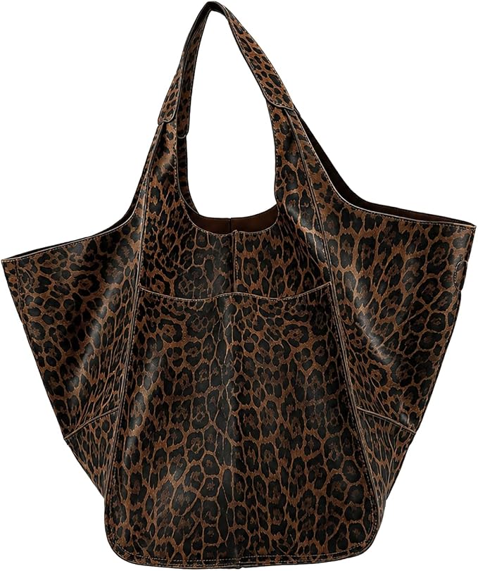 KlaOYer Oversized Leather Tote Bag Huge Capacity Work Hobo Pu Leather Bucket Purse And Handbag Large Soft Travel Shopping Bag by KlaOyer