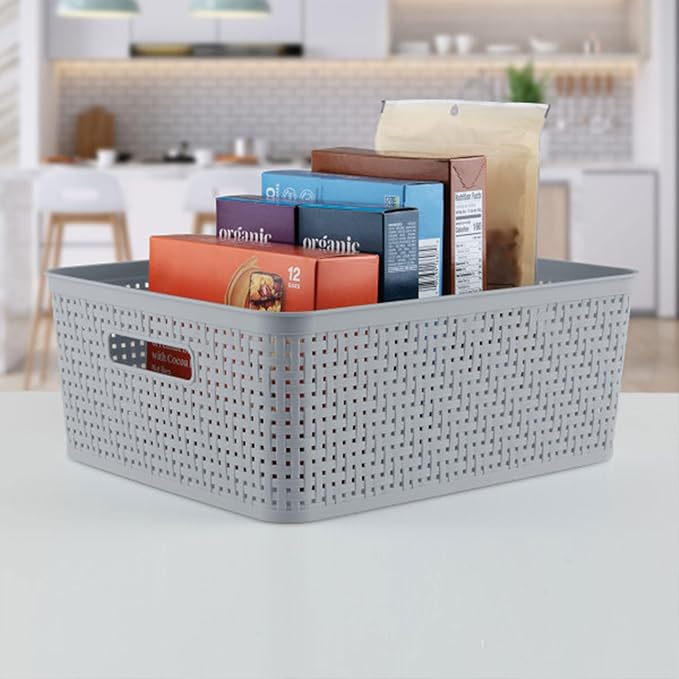 Sterilite 6-Pack Short Basket, Woven Plastic Storage Baskets for Organization, Cement - Organizing Bin Containers with Handles for Bedroom, Bathroom, Dorm, and Closet - Image 5