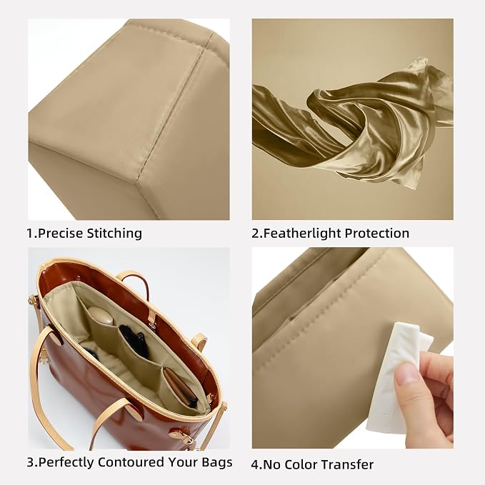DGAZ Purse Organizer Insert Fits Neverfull-Mini/PM/MM/GM Bags，Silk Bag Organizer，Luxury Handbag & Tote Shaper（GM, S2 trench） | Soft and Lightweight,Perfect Fit,Multi-pocket Storage,Bag Protector,Luxury Bag Care,Handmade,for Smooth Bag Organizer - Image 3