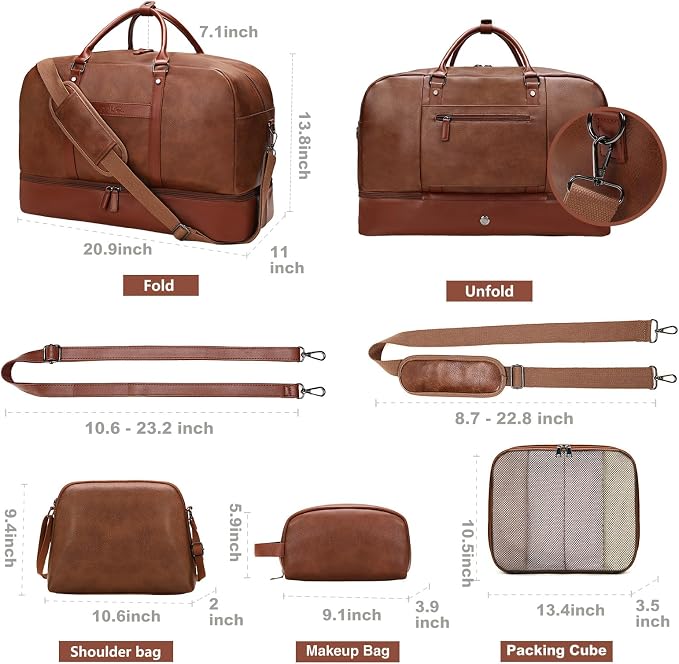 Large 4-in-1 Leather Duffle Bag for Travel Weekender Overnight Hospital Gym Bag for Men & Women, Carry On Airline Approved Personal Item Duffel Garment Bag Luggage with Shoe Compartment & Toiletry Bag - Image 3