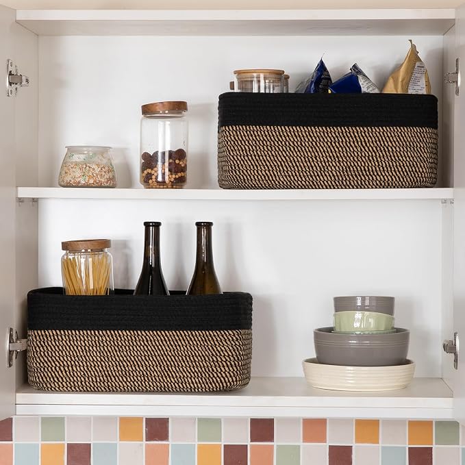OIASKET Storage Baskets for Organizing 3 Pack, Woven Baskets for Shelves, | Closet Organizer Bins with Handle, Empty Gift Basket, Toy Storage for Toys, Blankets, Towels, Clothes, Books, 15"x11.42"x6.7" - Image 6