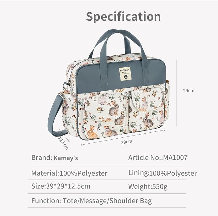 Kamay's Mummy Shoulder Bag Diaper Bag Chic Nappy Changing Bag Tote/Messenger Style Large with Changing Mat, Adjustable Straps - Image 6
