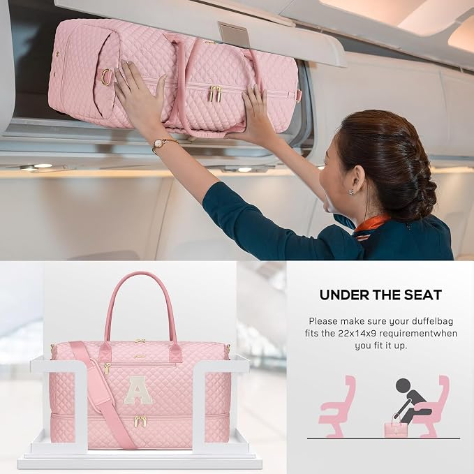 Letter Weekender Bags for Womens- Duffle Bag with Shoe Compartment Personalized Overnight Bag with Toiletry Bag Duffel Bags for Gym Hospital Bags Gift for Women Pink (Letter A) - Image 7
