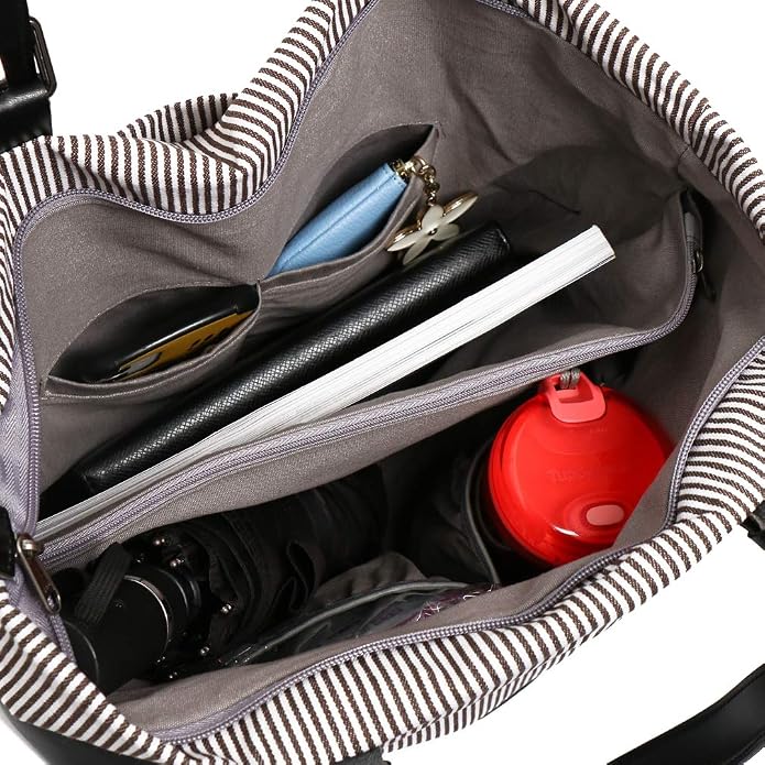 Women's Canvas Shoulder Work Tote Purses Large Top Handle Everyday Bag Diaper Handbag - Image 3