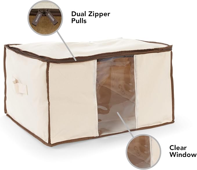 Covermates Canvas Storage Bag for Blankets, 13" W x 13" D x 6.5" H, Natural | label window, zipper closure, carrying handles, 3-year warranty - Image 5