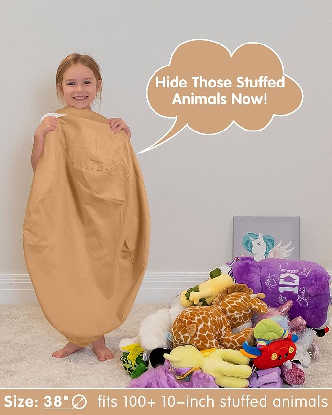 Aubliss Stuffed Animal Bean Bag Storage Chair (Solid Khaki, Large (38'')) - Image 3