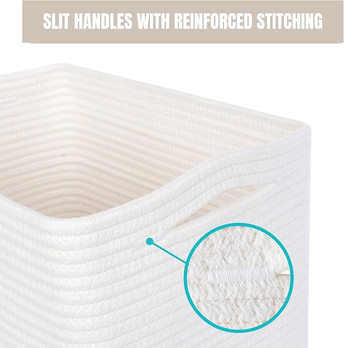 3-Pack 11x11in Woven Cube Storage Bin and Shelf Baskets, Cute Decorative Square Organizer for Closet, Classroom, Bathroom, Dog and Cat Toys, and Books, Creamy White - Image 8
