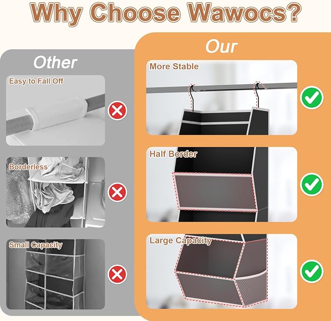 Hanging Closet Organizer Collapsible Bedroom Closet Organization, 3 Shelf | Closet Organizers and Storage Hanging with Mesh Pocket for Clothes, Closet Hanging Organizers and Storage for Wardrobe, Black - Image 4