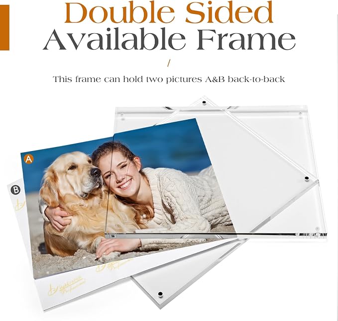 8x10 Acrylic Frame 2 Pack,20MM Thicker Frameless Clear Picture Frames | Freestanding Double Sided Magnetic Picture Frame,Acrylic Picture Frames for Desktop Display with Microfiber Cloth,Gift Ideal - Image 3