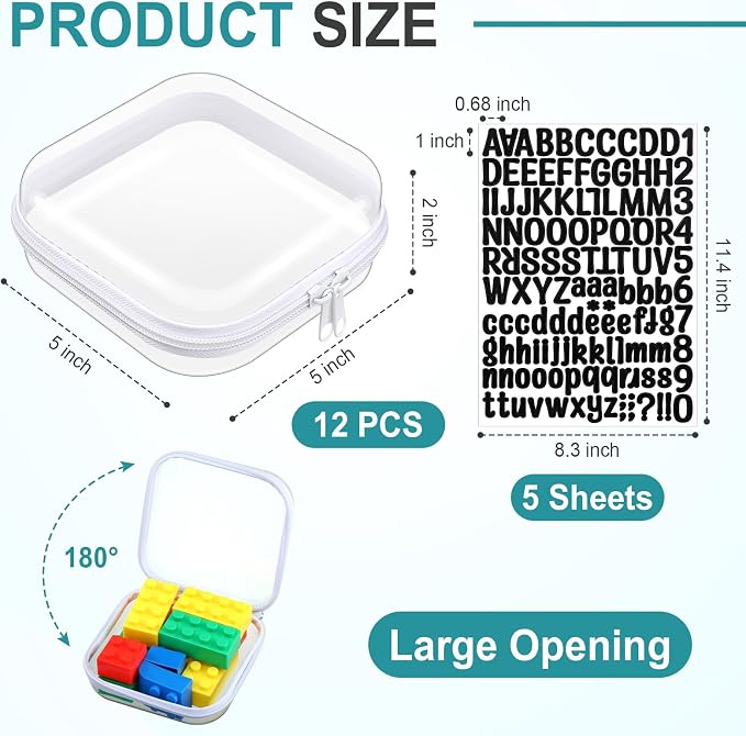 12 Pcs Clear Hard Zipper Case Back to School,5 x 5 x 2” | Plastic Zipper Pouch with 5 Sheets Alphabet Stickers Toy Storage Organizer Makeup Case for Travel Building Blocks Puzzles - Image 2