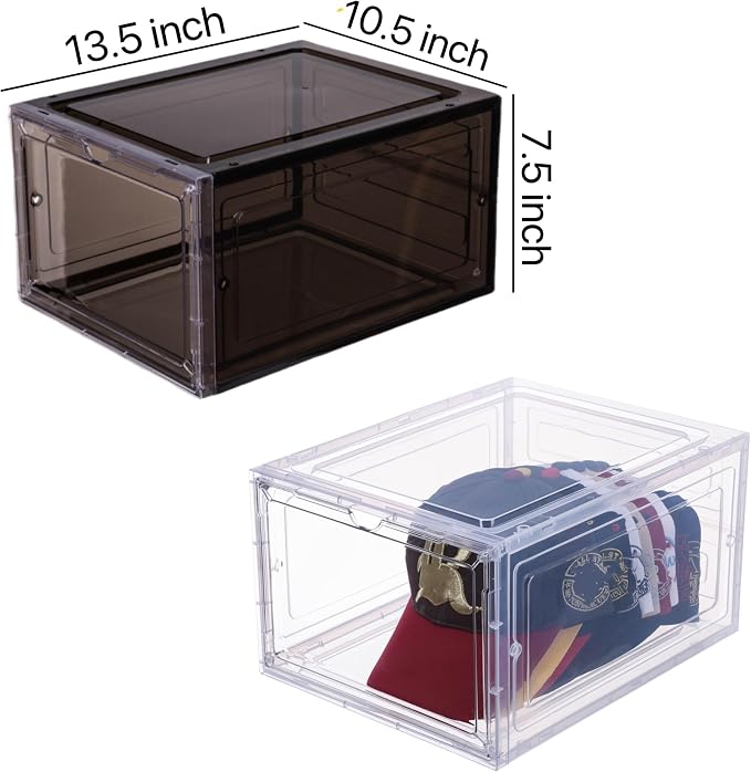 Attelite Upgrade Harder Solid Plastic Hat Organizer for Baseball Caps, 8 Pack Stackable Hat Storage Box with Clear Magnetic Door, Hat Rack(XL-Clear) - Image 4