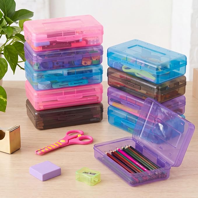 Fainne 12 Pcs Plastic Pencil Boxes Bulk,Clear Pencil Case,Dark Colors | Large Organizer for Crayons Markers, See-through Design, Multi-purpose School Supplies Storage, Secure Snap Lid Closure - Image 4