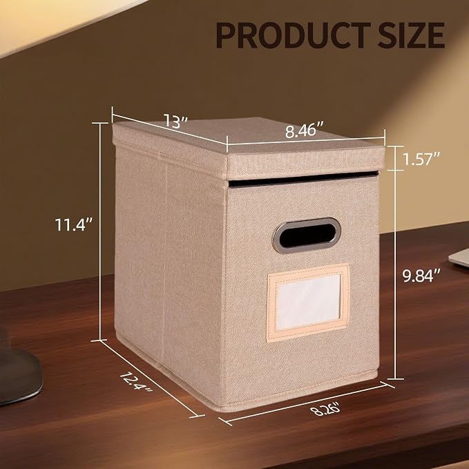 2 Pack Hanging File Folders Organizer with Lid, Letter Size Fabric File Storage Box Collapsible, Portable Office Document Holder with Metal Handle, Smooth PVC Rails, Beige - Image 6