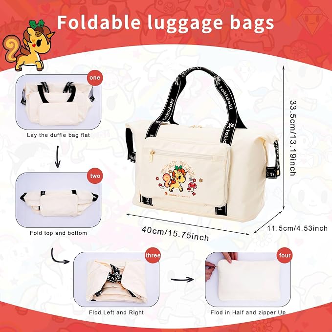 Tokidoki Unicorno Foldable Duffle Bag for Travel, 40L Expandable Weekender Bags with Trolley Sleeve Overnight Bags for Travelling - Image 4