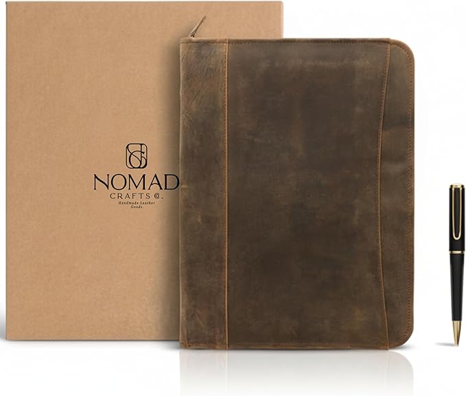 Leather Padfolio with Zipper – Business Portfolio for Men and Women, Legal Pad Portfolio, Leather Folder, Professional Padfolio for Meetings and Interviews by NomadCraftsCo