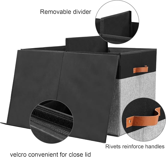 Large Toy Storage Box with Lid, Toy Chest Bin Boxes Basket with Dividers | Sturdy Toy Organizer Bin for Kids, Boys, Girls, Nursery, Living Room, Bedroom, Playroom 25"x13" x16" (Black and Grey) - Image 3