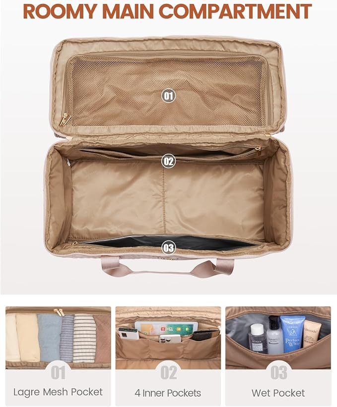 LOVEVOOK Travel Duffle Bag - Weekender & Overnight Bag with Toiletry & Wet Pocket, Carry-On Size, 3pc Set - Image 3