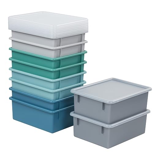 ECR4Kids Letter Size Deep Tray with Lid, Storage Bin, Contemporary, 10-Piece | Durable plastic, GREENGUARD Gold Certified, 1 gallon capacity, stackable/nestable, easy-lift lids, classroom & home use by ECR4Kids