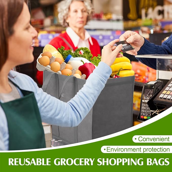 Hillban 30 Pack Large Reusable Shopping Bags Bulk | Heavy Duty Foldable Grocery Bags 16 x 13 x 10 Inch, Washable Portable Storage Totes with Reinforced Handles - Image 7