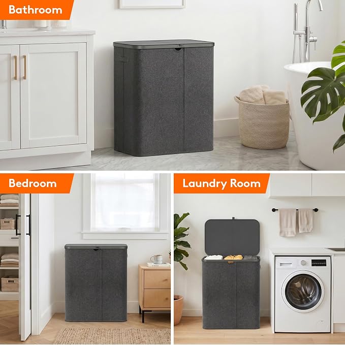 Lifewit 165L 3 Section Laundry Hamper with Lid, Laundry Basket, Dark Gray | Large Foldable Laundry Sorter with 3 Removable Bags, Tall Clothes Hamper for Bedroom and Bathroom - Image 8