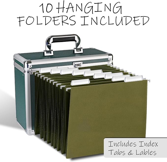 Hanging File Box for Letter, All-in-one set with 10 Folders | Portable Locking Filing Storage Box with Handle & Shoulder strap, Lockable File Cabinet Documents Safe, Lockbox Doc Organizer - Image 2
