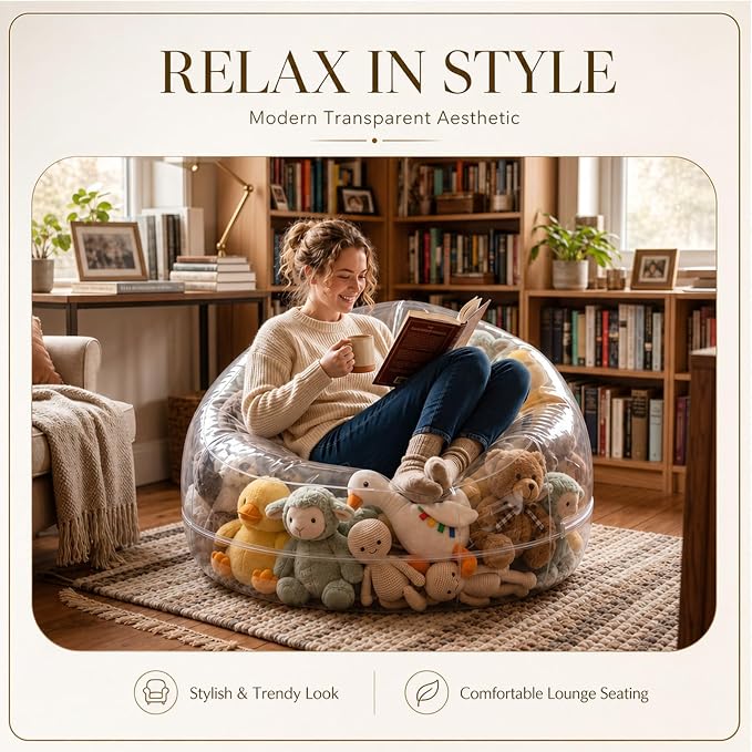 Sliner 2 Pcs Stuffed Storage Bean Bag Cover,43.3 * 43.3 * 30.7inch,PVC,Gray | Stuffable Zipper Organizer for Plush Toys or Foam, No Filler, Cotton Fabric, Extra Seating in Bedroom, Washable Adults - Image 8