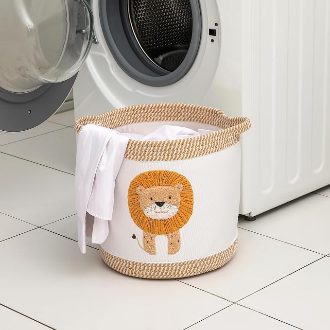 Blanket Baskets Laundry Hamper Lion Nursery Storage Basket, Woven Cotton Rope Nursery Organization Bins For Shower Gifts Baskets - Image 3