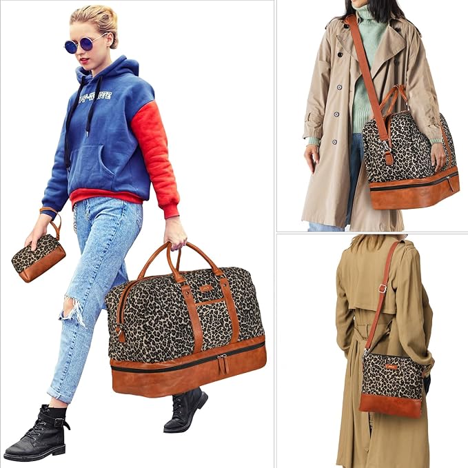 Weekender Bag for Women, Large Overnight Bag Canvas Travel Duffel Bag Carry On Tote with Shoe Compartment 21" 3Pcs Set - Image 7