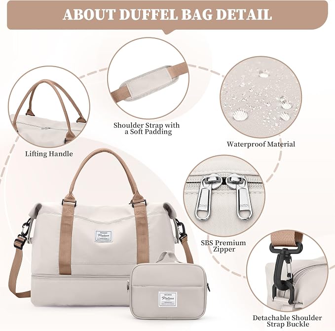 Weekender Bags for Women, Carry-On Overnight Travel Duffel Bag | Travel Bag with Shoes Compartment & Toiletry Bag, Extra Large - Image 6