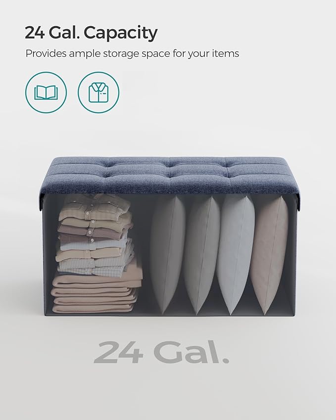SONGMICS Mazie Collection - 30 Inches Folding Storage Ottoman Bench, Ottoman Foot Rest, End of Bed Bench, Storage Chest, Load 660 lb, for Living Room, Bedroom, Entryway, Misty Blue ULSF047Q01 - Image 6