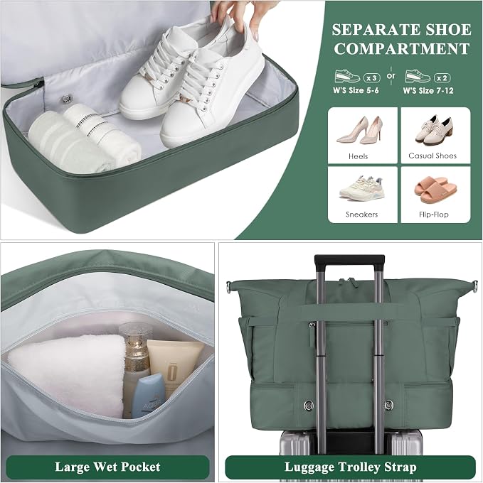 Gym Bag for Women, 45L Carry On Travel Duffel Bag with Shoes Compartment | Weekender Overnight Duffel Bag with Wet Pocket, Hospital Bag for Women Labor Delivery, Carry On Bag for Travel, Gym, Weekend - Image 4